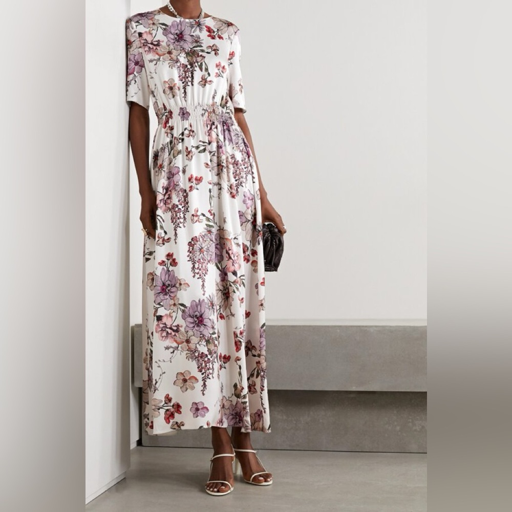ADAM LIPPES F SILK Floral Printed Shirred
Maxi Dress